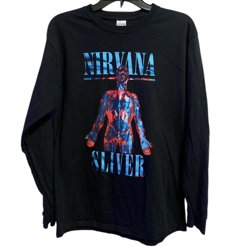 Nirvana Sliver Long Sleeve Band Shirt Black Graphic Tee Size M Gildan